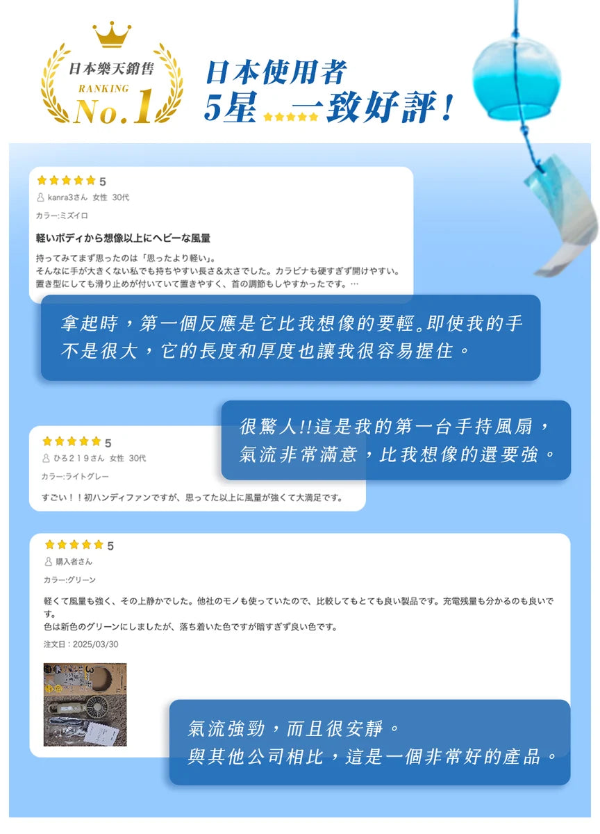 2025最新款!日本勾掛式雙扇葉摺疊手提風扇│Rhythm Silky Wind Mobile 3.2
