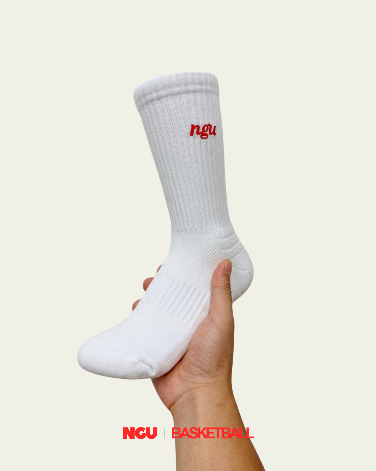NGU 籃球主題運動襪-白紅